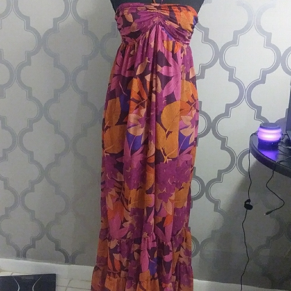 H&M Floral Maxi Dress Pink Purple Orange Halter